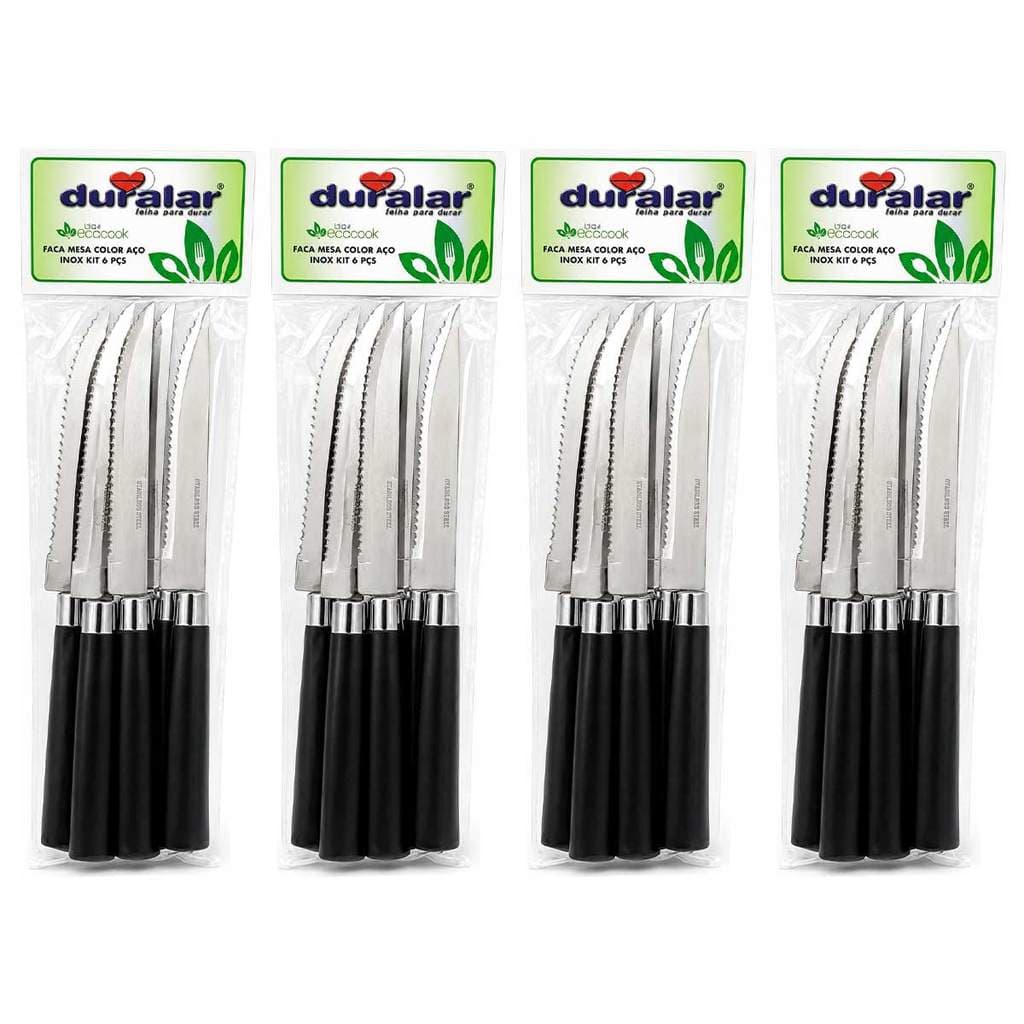 Jogo 24 Facas Mesa Aço Inox Cabo Plástico Duralar Talheres
