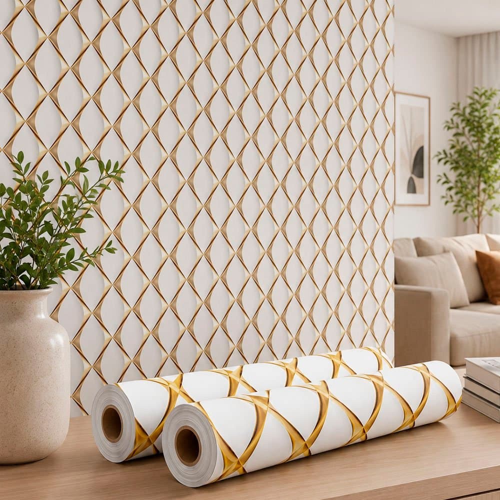Rolo Adesivo Parede Móveis Dourado 3D 5mx45cm 4,5m² Kit 2pçs