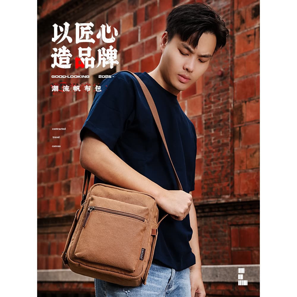 Nova bolsa de ombro de lona retrô masculina pequena mochila Crossbody maleta de negócios Commuter Casual bolsa masculina