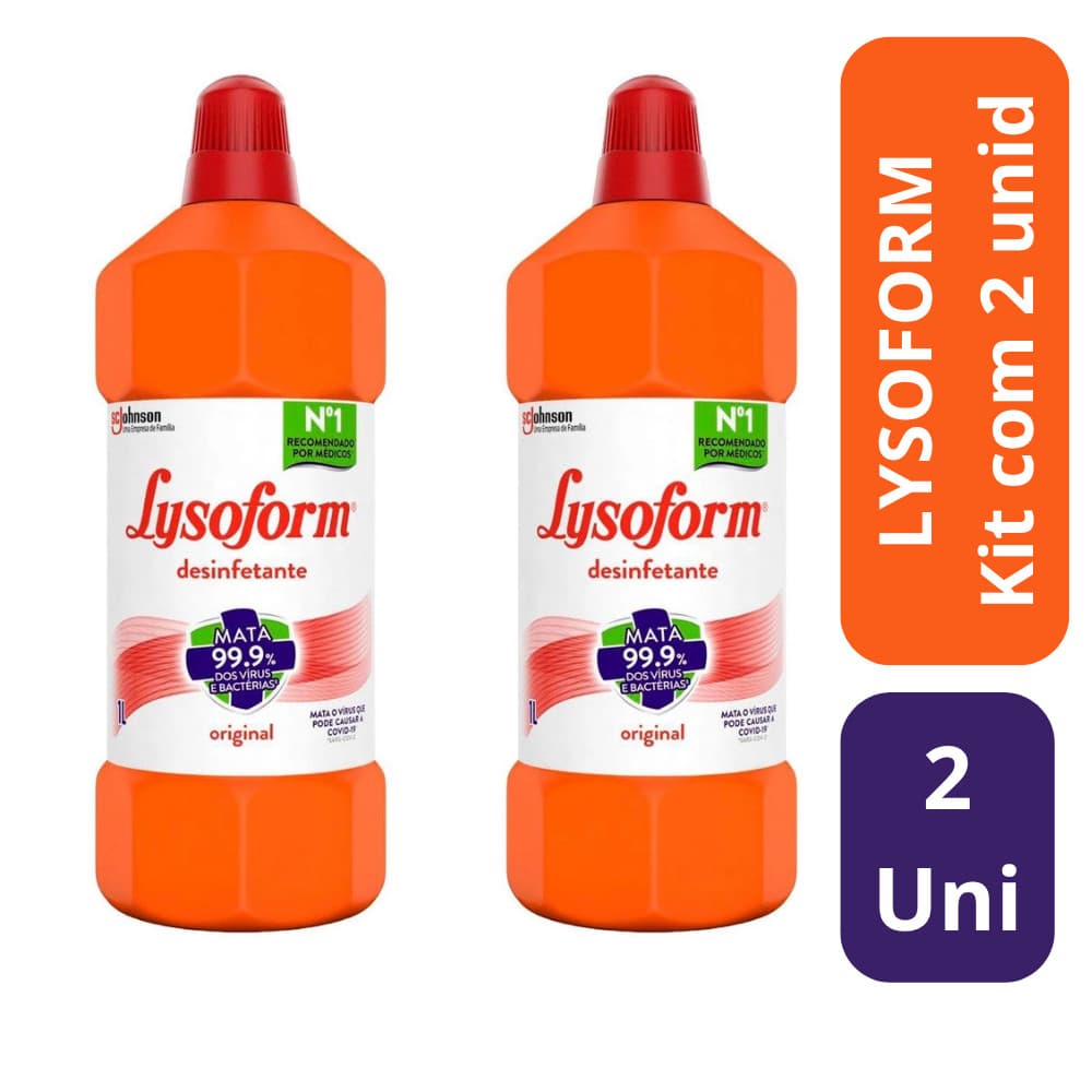 Kit 2 Lysoform Desinfetante Bruto Original 1L Uso Geral Limpeza Desinfecção