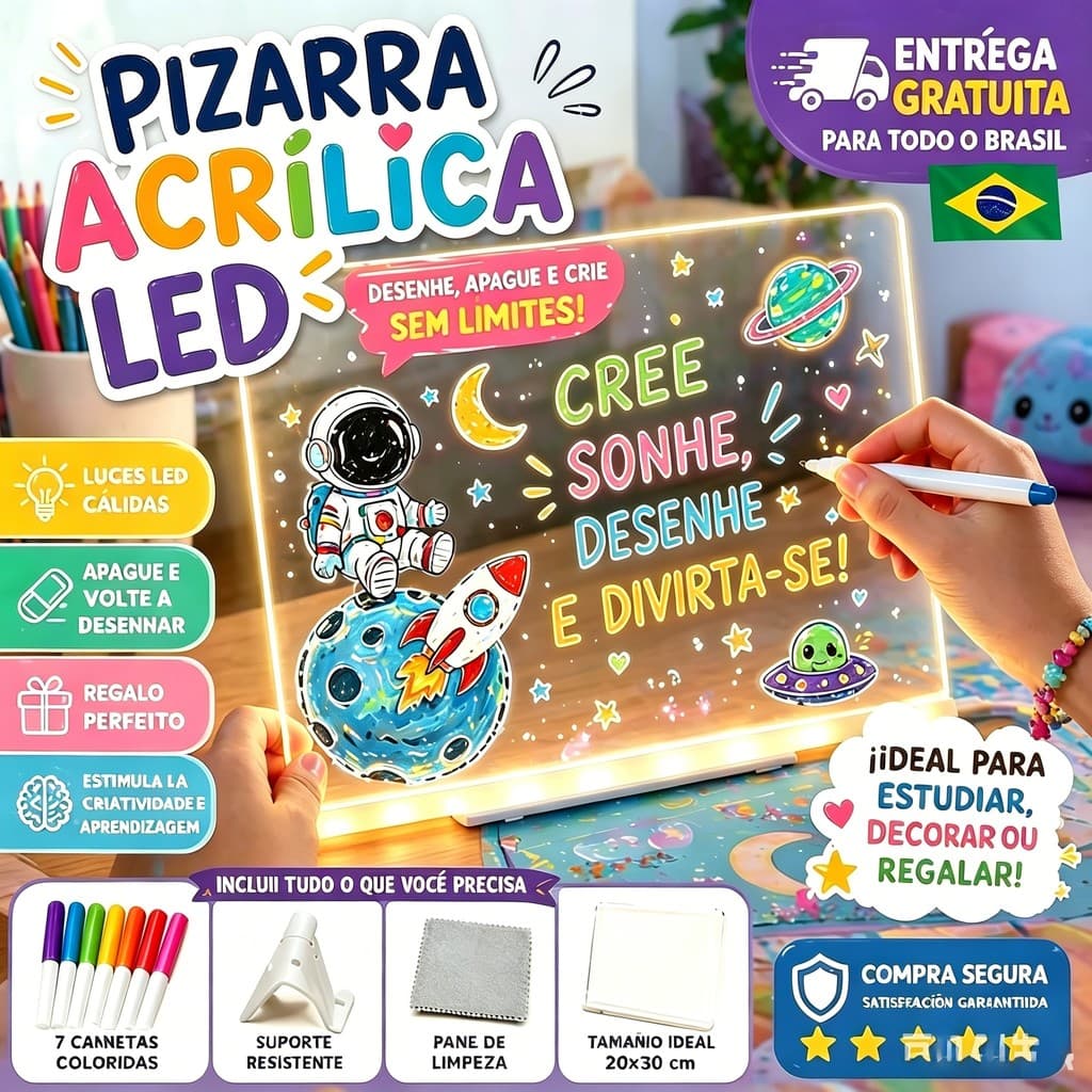 Luminária LED Escrever Abajur 3D Quadro De Notas Cores Mensagens Acrílico Iluminado Apagamento