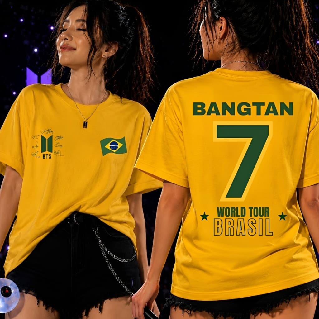 Camiseta BTS World Tour Brasil Lançamento Blusa do Brasil Copa 2026 Arirang Bangtan Boys Army