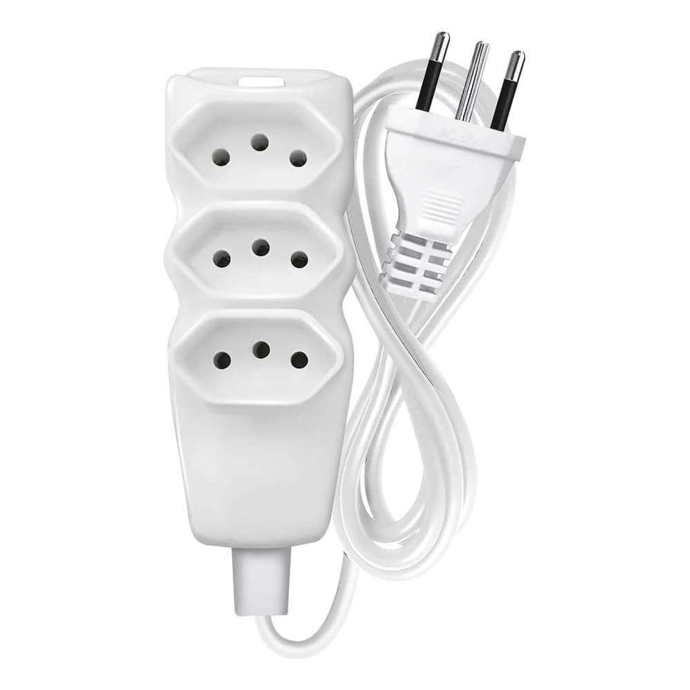Extensão Elétrica 3 Tomadas Megatron 2p+t Branco 3 Metros