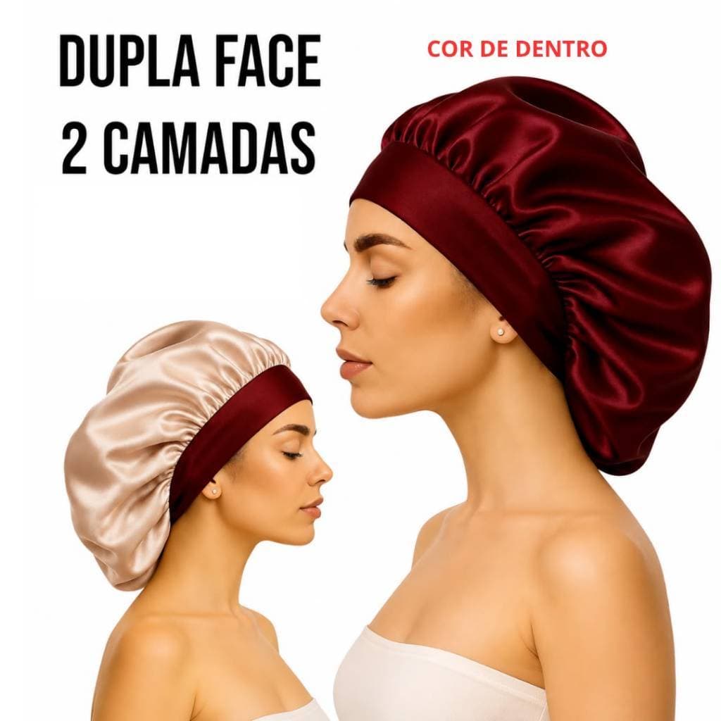 Touca de Cetim Dupla Face 2 Camadas Com Faixa Elástica Proteção Noturna Para Cabelos Médios e Longos