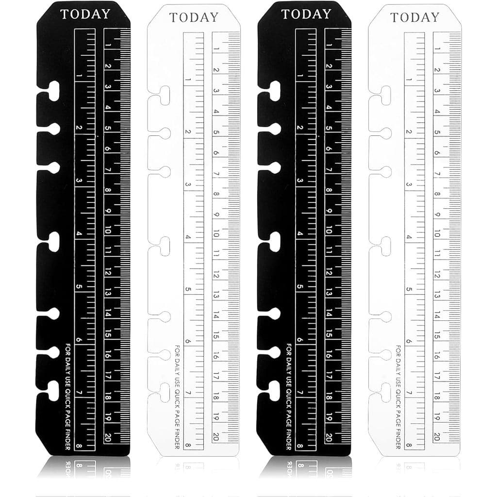 4 Réguas Marcadoras de Páginas, Plástico Preto e Transparente, Divisores de Páginas, Marcadores de Páginas, Réguas de Me