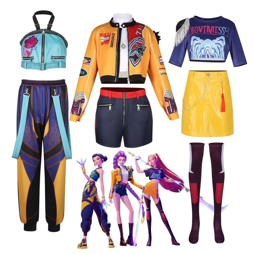 Fantasia de Kpop Demon Slayer para Mulheres Adultas, Trajes de Rumi Mira Zoey, Peruca para Festa de Halloween e Ca