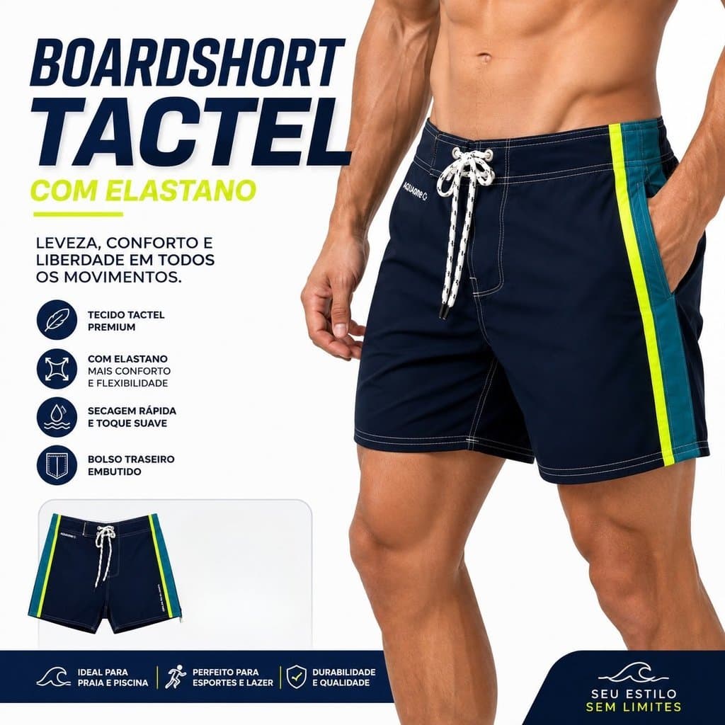 Boardshort Tactel com Elastano - 15’’ Tridente - Curtinho - REF: 0015 / 0026