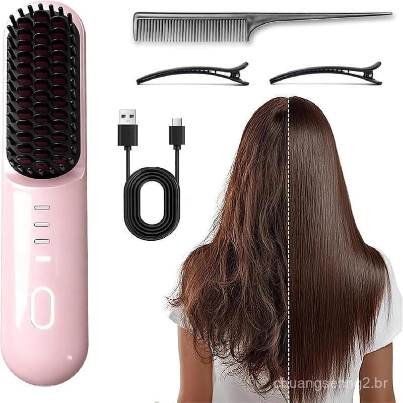 Escova Go Brush - Pro 2026 Atualizada para Cabelos Curtos - Escova Alisadora Sem Fio com Aquecimento Rápido, 3 Configura