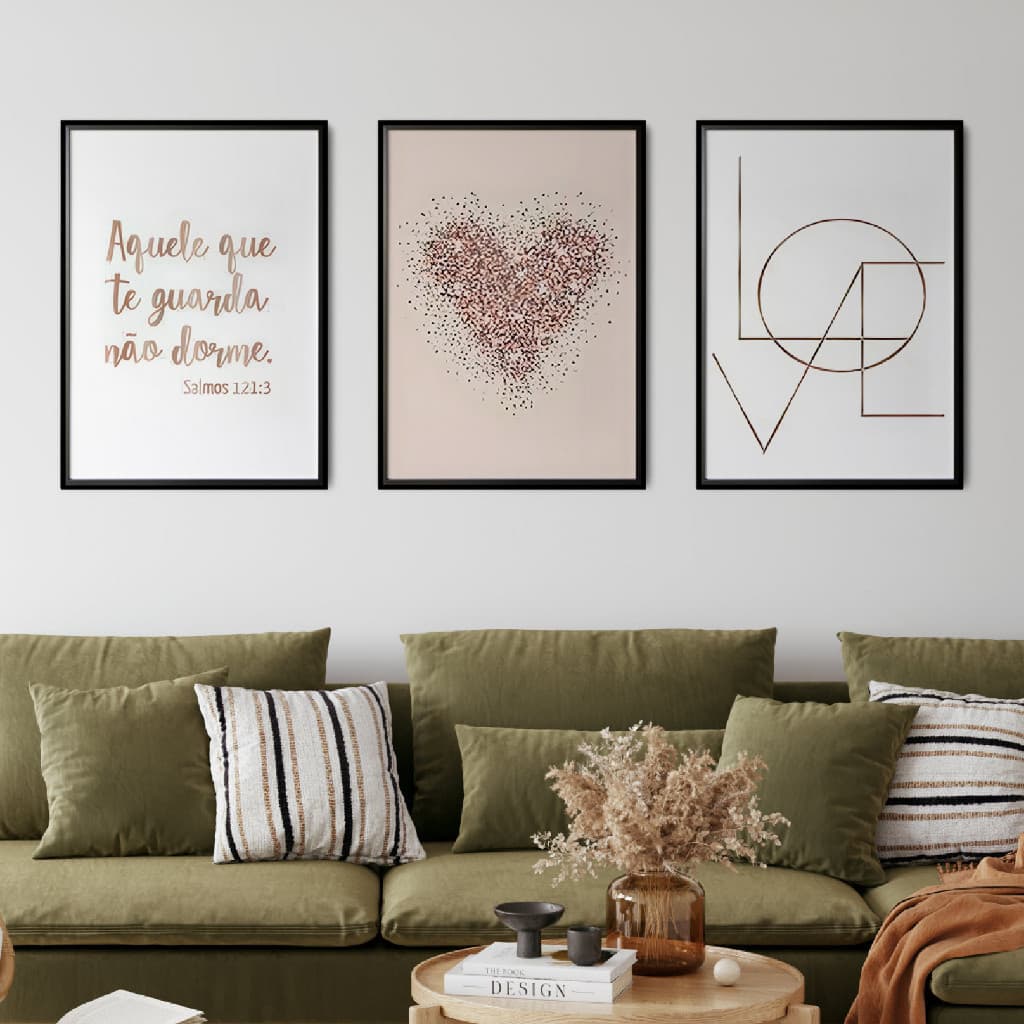 Kit 3 Quadro Decorativo Amor Sono Sala De Estar Quarto Decoração De Parede Sem Moldura Size 40x60cm