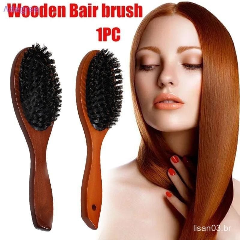 Adegree Nova Escova De Cabelo Cabo De Madeira Cerdas De Javali Pente De Barba Estilo Desembaraçar Endireitar Massagem No