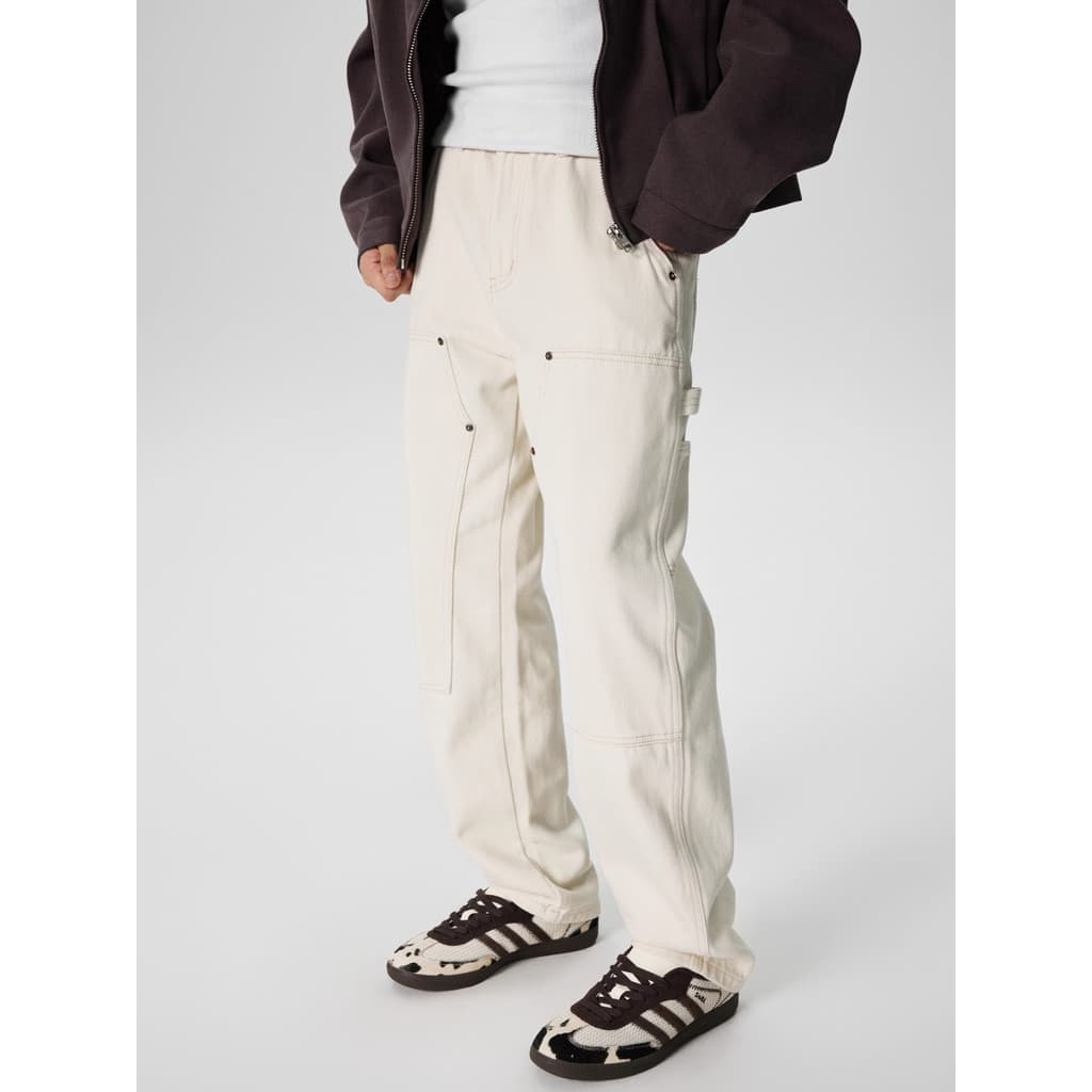 Série minimalista japonesa linha aberta rebite Design sentido Jeans vibe angustiado All-Match costura macacão reto