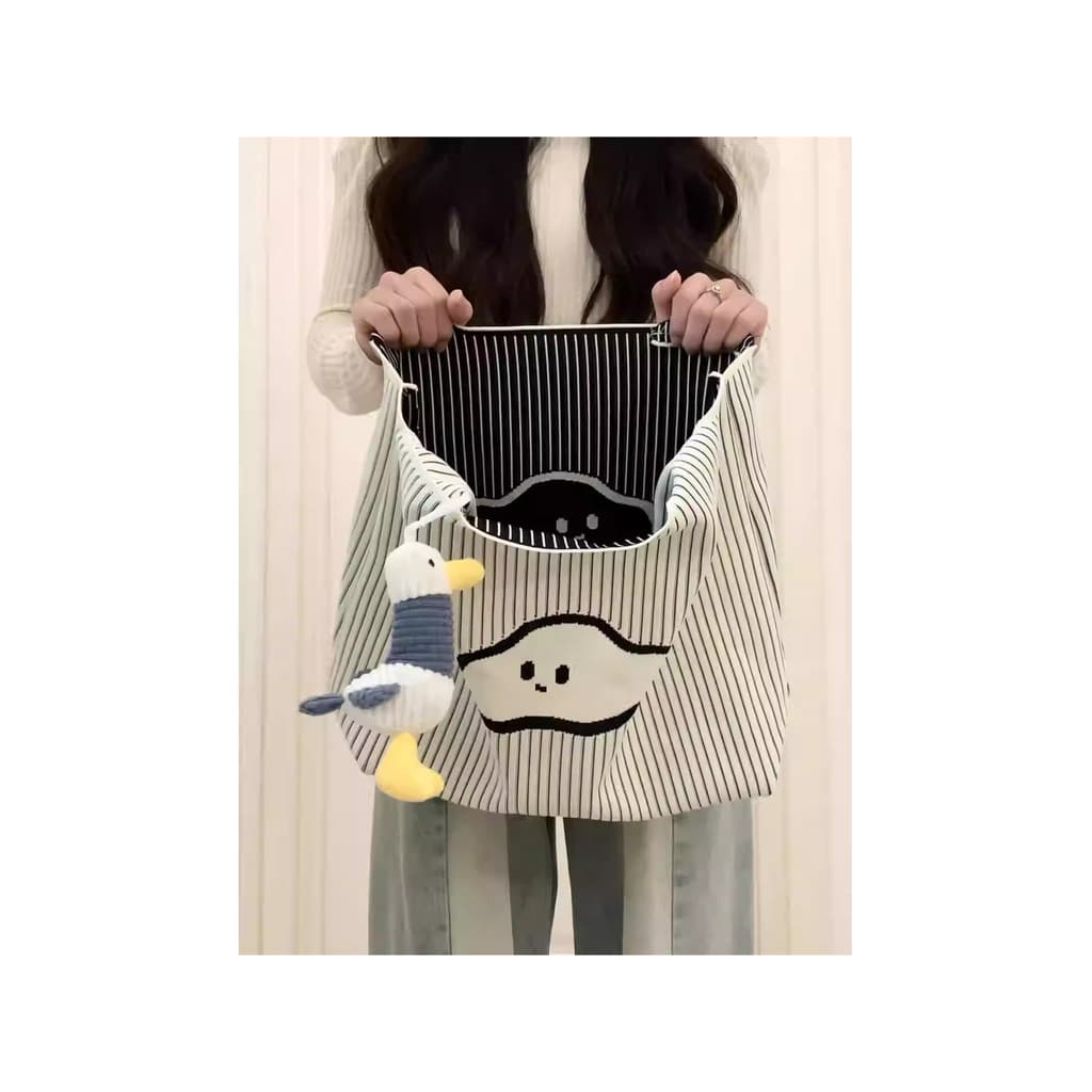 Bonito nuvem de malha listrado lona bolsa feminina 2025 novo estilo grande capacidade de um ombro axilas sacola na moda