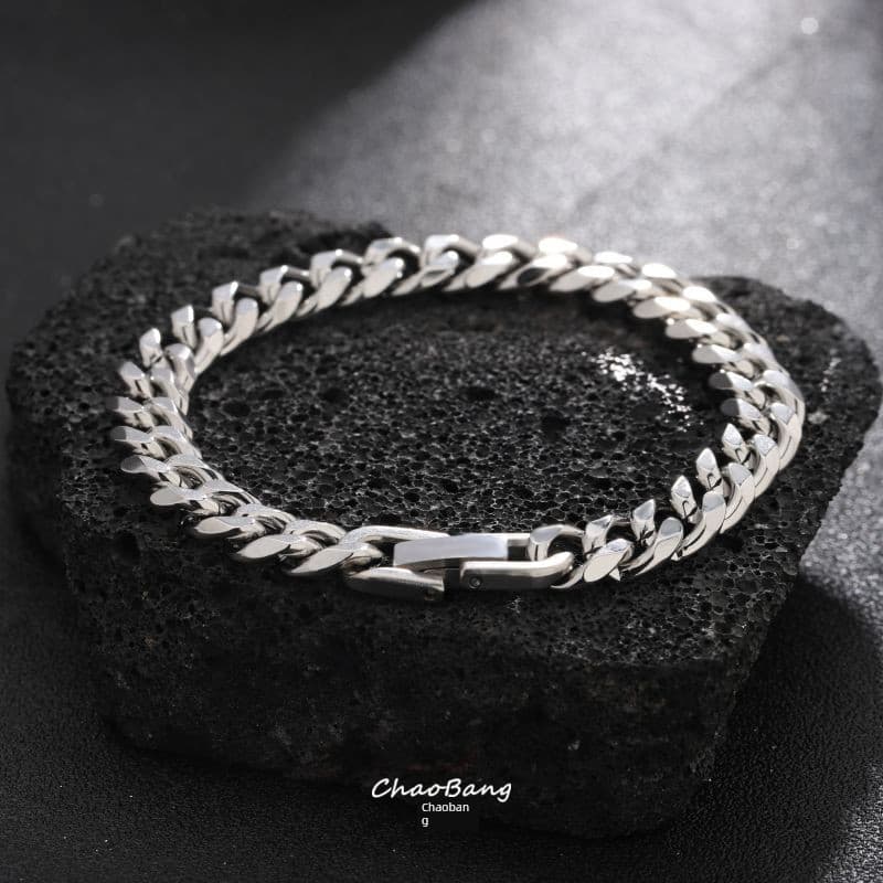 pulseira pulseira masculina Hip-Hop cubano titânio aço pulseira masculina na moda High-End sentimento simples único esti
