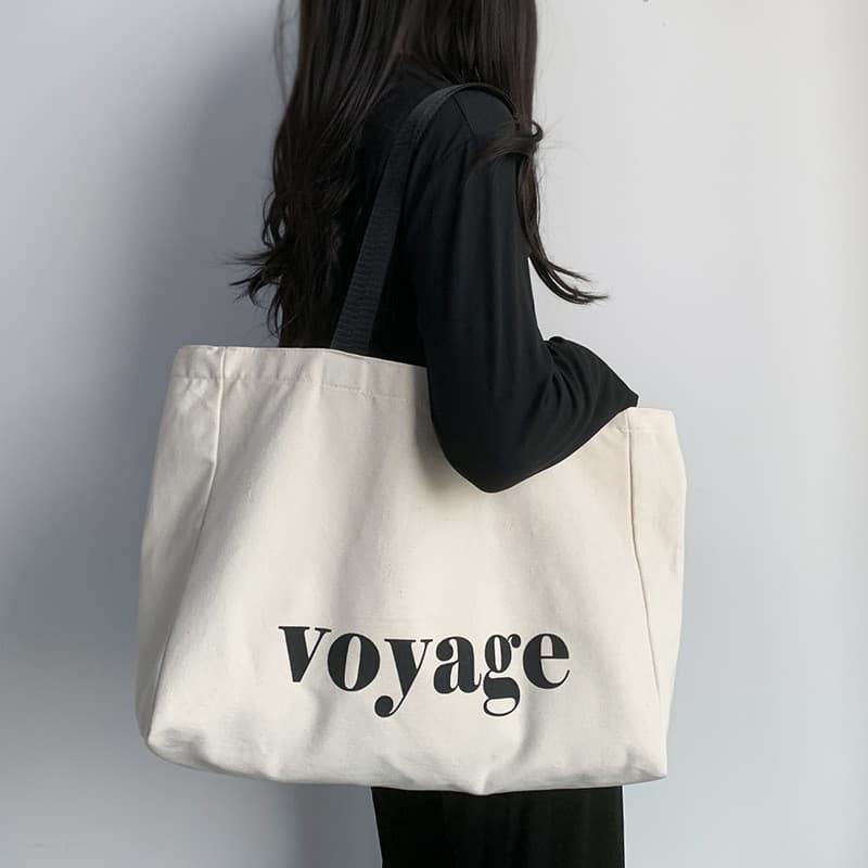 Bolsa de ombro de viagem de grande capacidade feminina simples carta Yoga mamãe bolsa de lona estudante livro pano bolsa