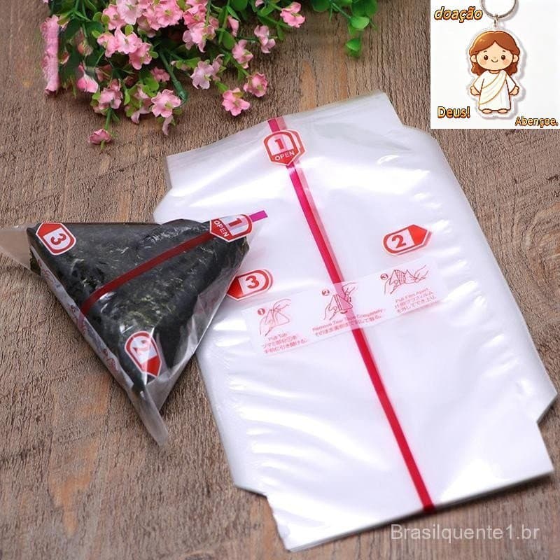 100 Peças de Saco de Embalagem de Bolinho de Arroz Triangular de Camada Dupla Alga Onigiri Sushi para F 2841