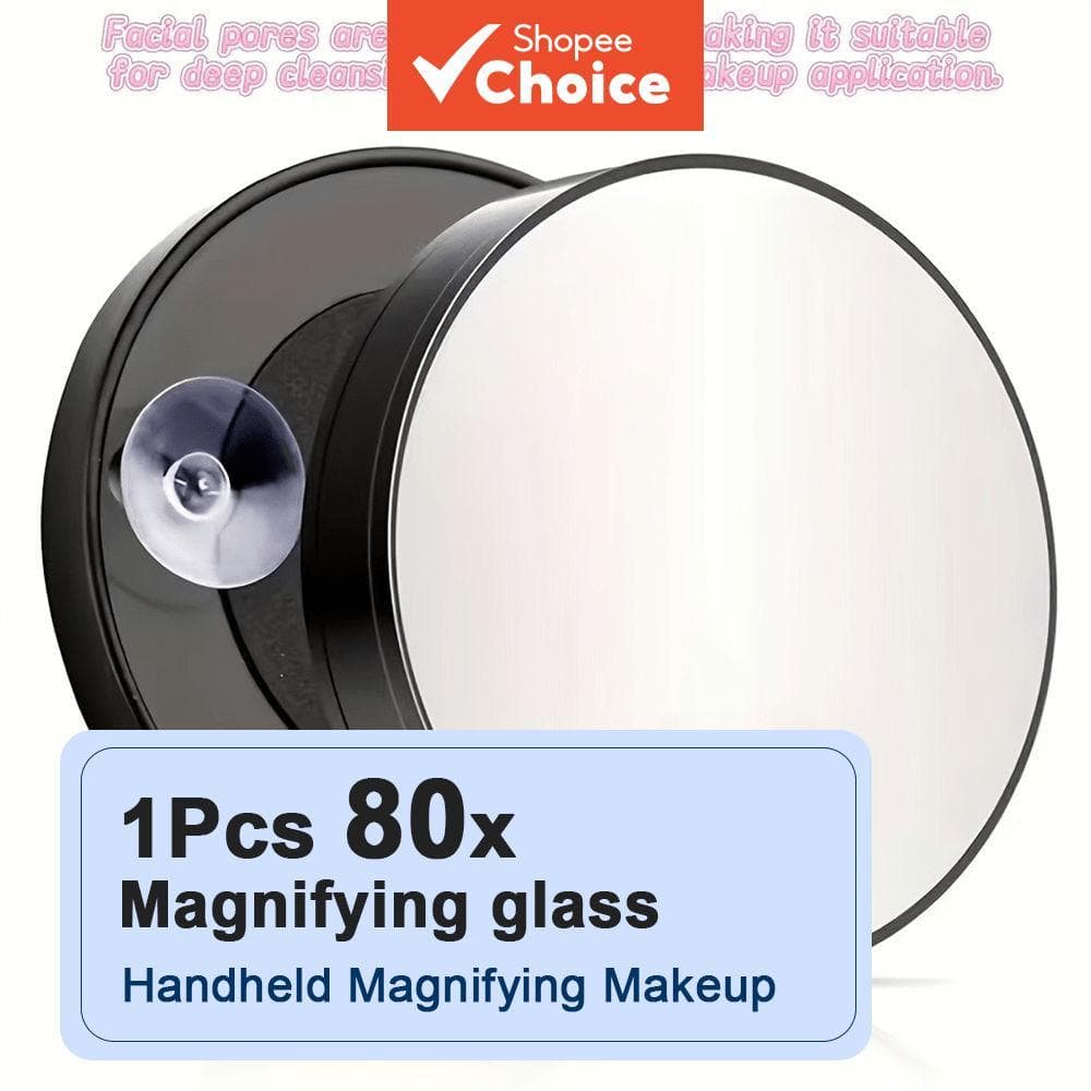 Espelho Cosmético De Vidro HD 80X Com Ventosa Forte-Moldura Redonda Portátil , Sem Bateria Para Cuidados Faciais E