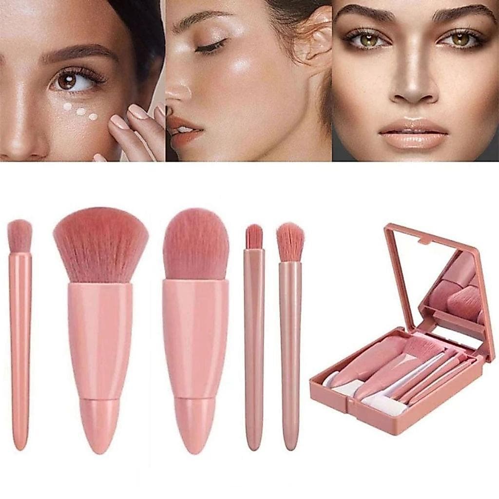 Kit com 5 Pincéis Para maquiagem Com espelho super sofisticado