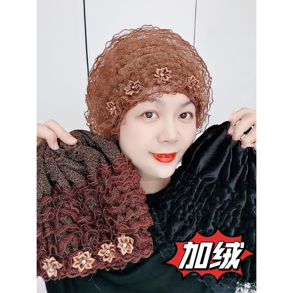 Outono inverno novo estilo capa de cabelo branco meia-idade idosos chapéu peruca de renda chapéu All-Match Baotou chapéu