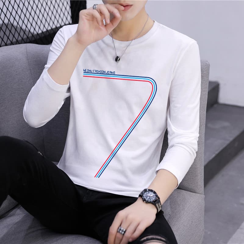 Moda ins solto branco masculino solto camiseta em torno do pescoço roupas superiores camiseta de fundo puro algodão na m