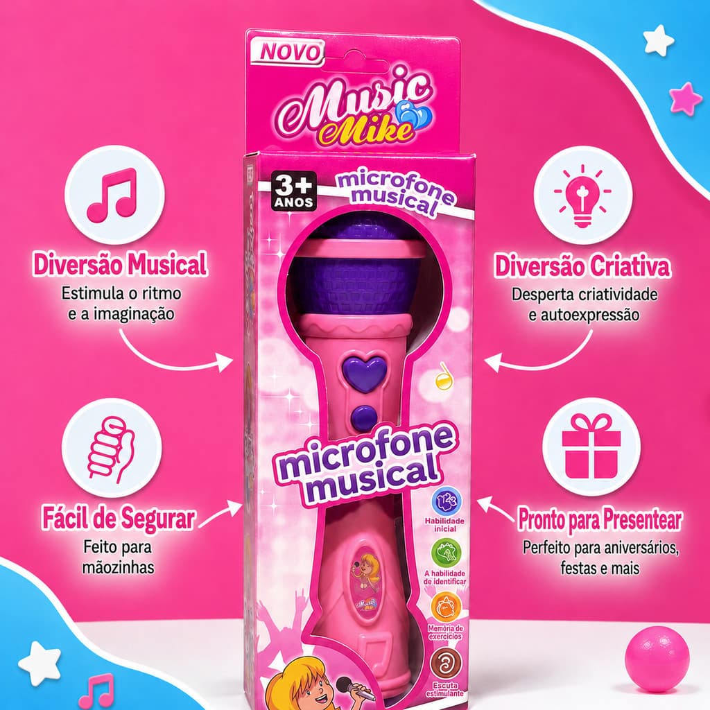 Microfone Infantil brinquedo sai a voz e musical cantor rock Very Fun