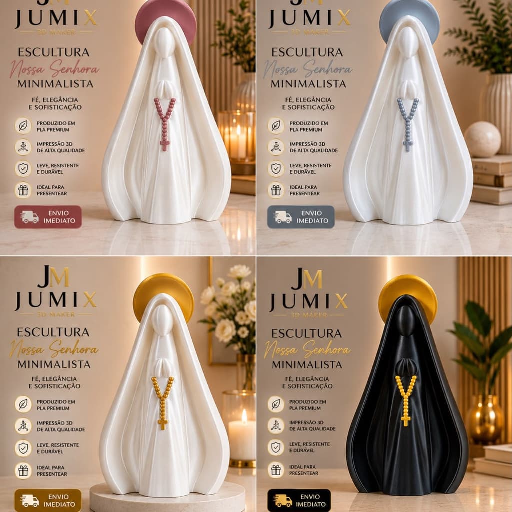 Escultura Decorativa Nossa Senhora Minimalista | Arte Sacra Moderna | Envio Imediato