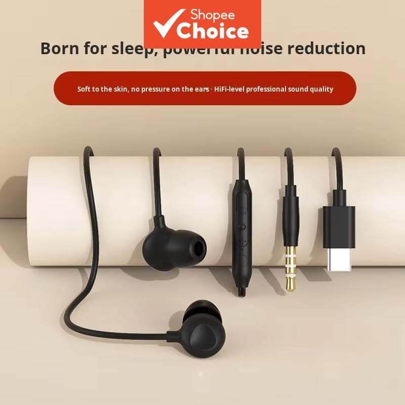 Fones De Ouvido Para Dormir Com Fio Intra-Auricular Redução De Ruído De Silicone Macio Tipo C De 3.5 Mm HiFi Bass Traves
