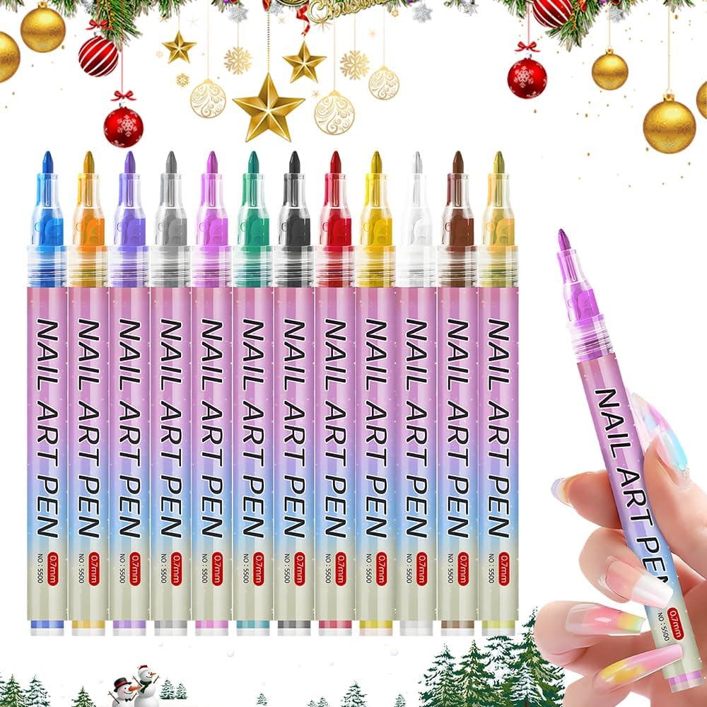 Conjunto de 12 Canetas para Nail Art, 2026 Novos Marcadores para Unhas de Gel, Caneta de Esmalte de Secagem Rápida e Lon