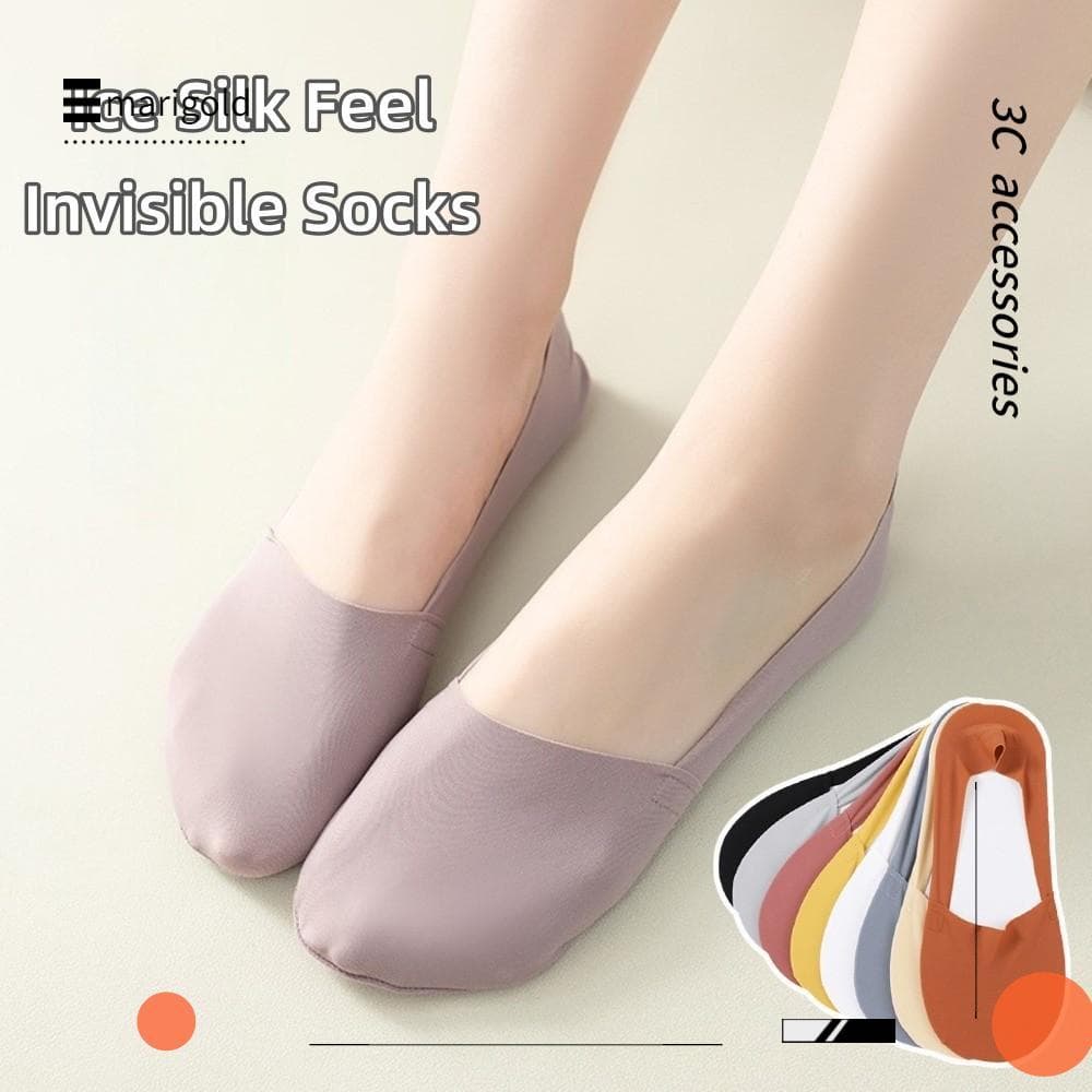 Meias De Corte Baixo MARIGOLD , Seda Gelada Com Aderência De Silicone Antiderrapantes Finas E Respiráveis Para Meninas V