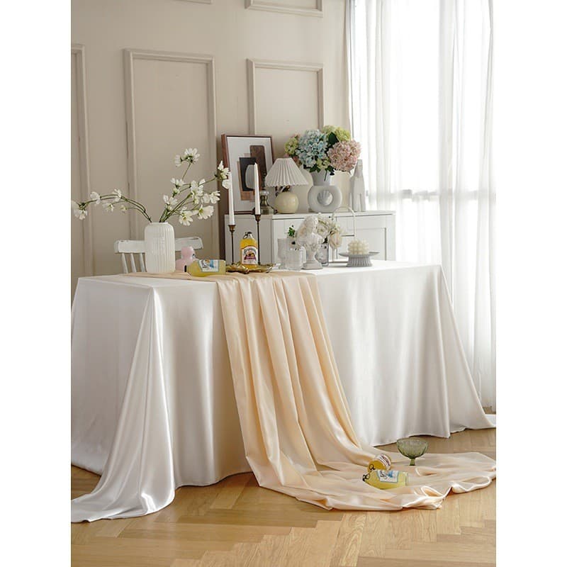 Primavera branco toalha de mesa sobremesa toalha de mesa de seda High-End cetim casamento aniversário banquete decoração