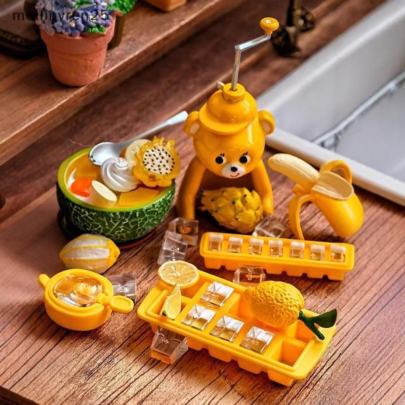 MEL 2 Pçs Menina Brinquedo Nova Casa De Bonecas Em Miniatura Comida Colher De Gelo Com Cubo Caixa De Armazenamento Model
