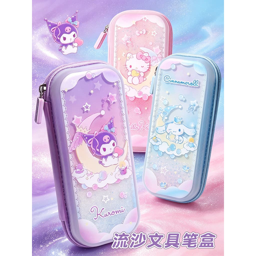 2026 Novo Produto Sanrio Genuíno Kuromi Glitter Caixa de Papelaria Menina Estojo Multifuncional Bolsa de Lápis Estudante