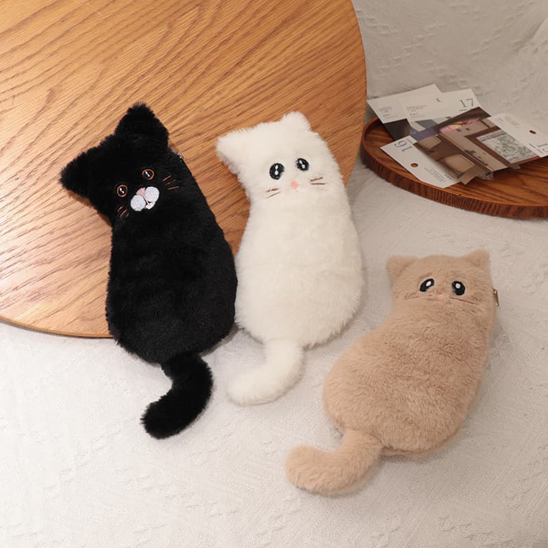 Estojo de Lápis de Gato de Pelúcia, Bolsa de Armazenamento de Maquiagem, Caixa de Material Escolar para Estudantes do En
