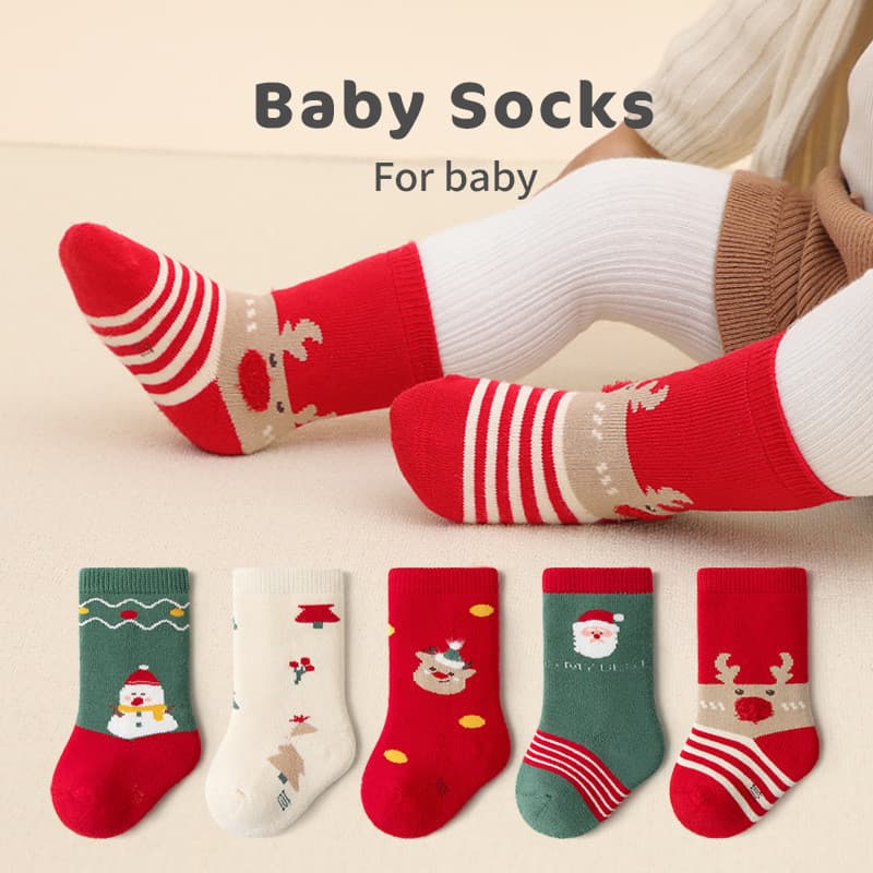 Meias de bebê outono inverno mais veludo engrossado bebê Mid-Tube meias desossadas puro algodão crianças meias de natal