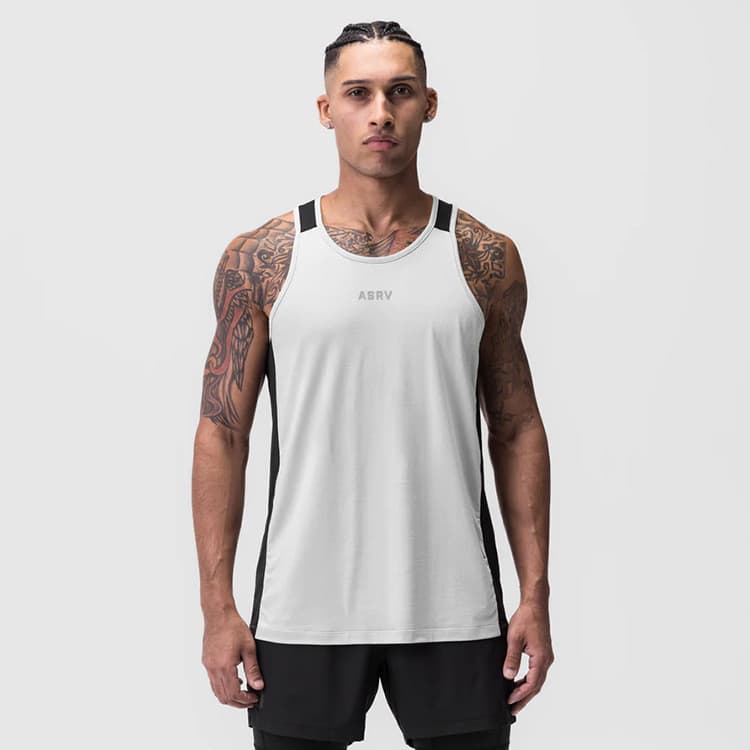 ASRV2025 Colete de Fitness masculino de verão americano jovem em torno do pescoço sem mangas colete masculino de alta el