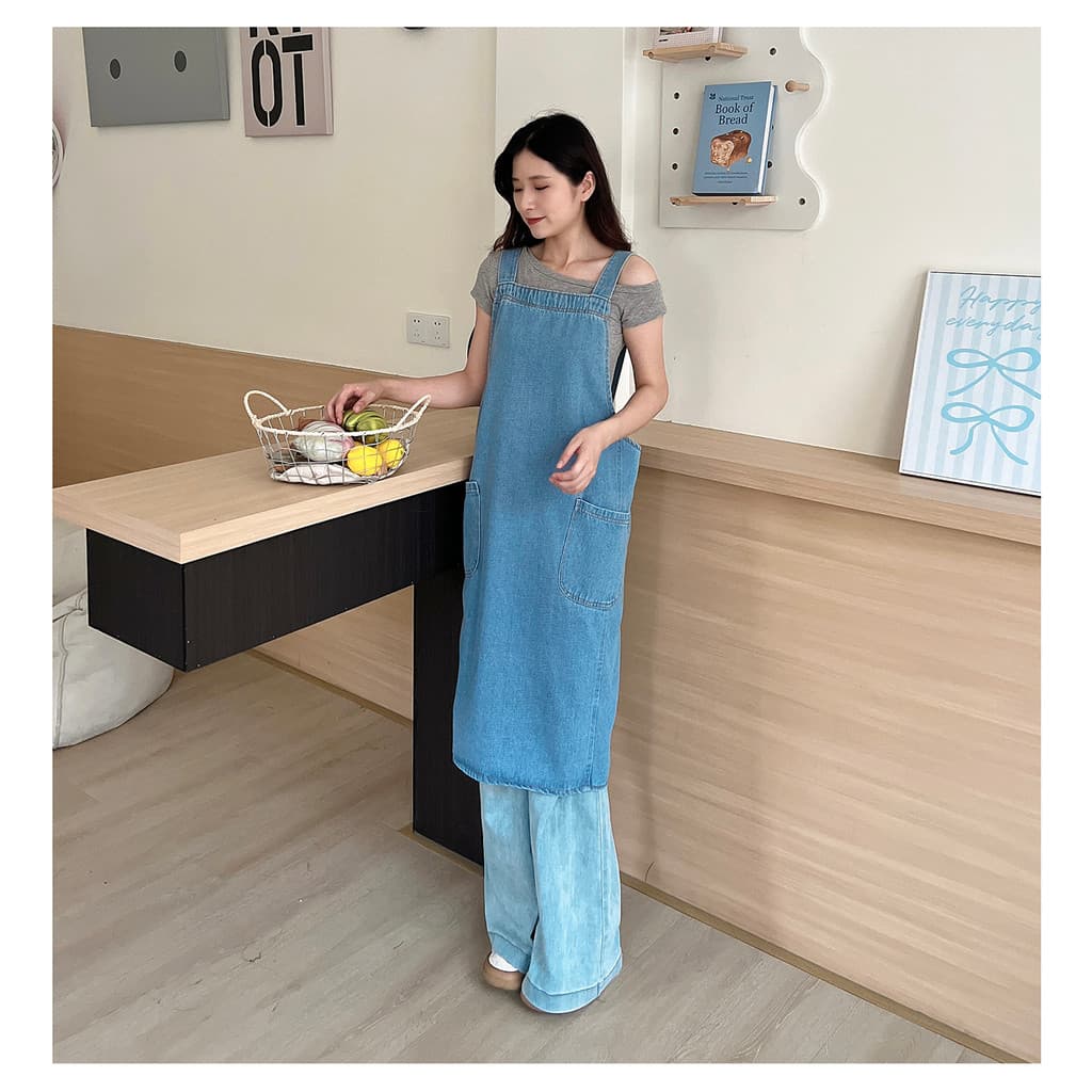 Novo estilo lavado Denim moda avental cozinha macio respirável Catering manicure leite loja de chá das mulheres dos home