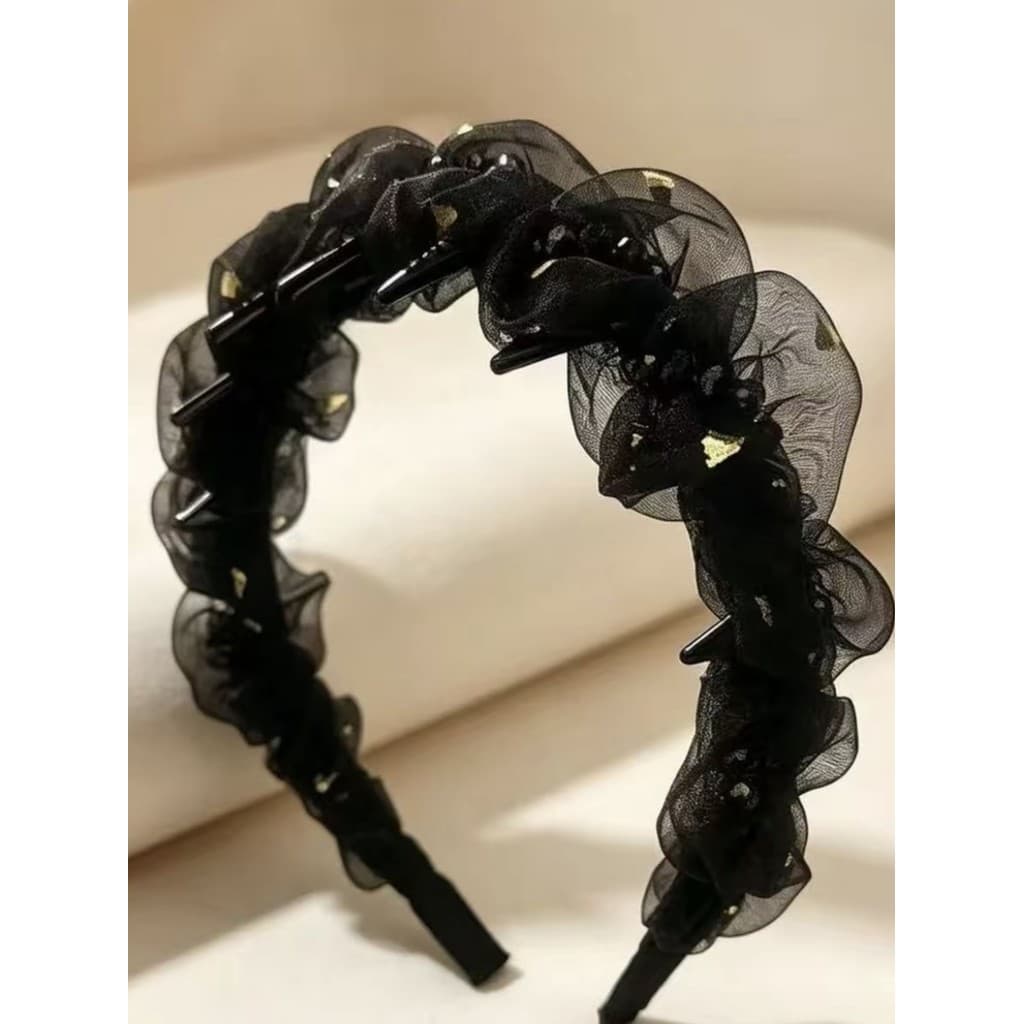 Fino brilhante luz dourada ~ primavera gaze plissado pente de dente bandana feminino aumentando bandana rosto lavagem Ha