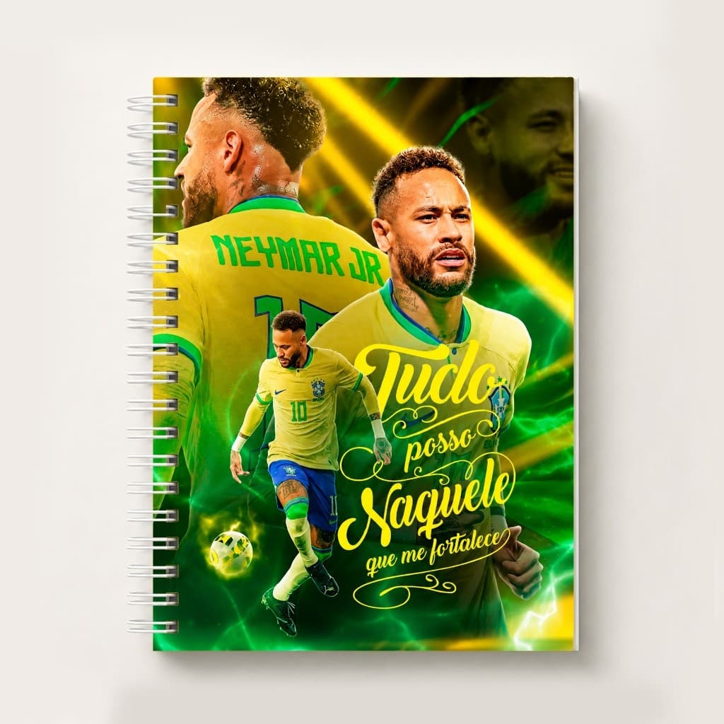 Caderno  Neymar Jr Espiral Capa Dura A5 Caderno Personalizado Seleção brasileira