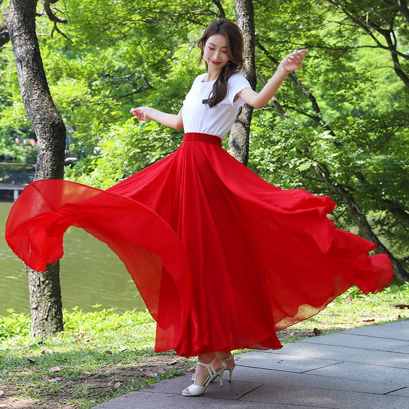 Saia grande de Chiffon de 720 graus elegante saia longa de meio comprimento linha A Xinjiang dança moderna prática de da