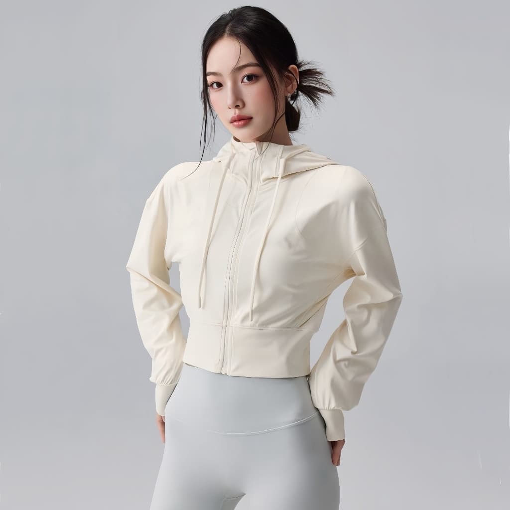 Jaqueta esportiva de outono/inverno com capuz, top feminino para yoga, treino de pilates, manga longa, ajuste slim e sol