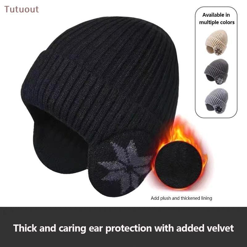 TUTU Boné de Inverno Masculino para Atividades ao Ar Livre, de Malha, Quente, com Aba, Protetor de Orelhas, Casual, Forr