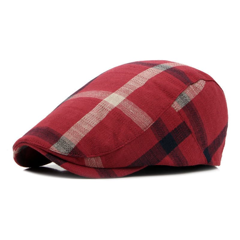 Primavera Verão Xadrez Algodão Newsboy Bonés Masculino Plana Pico Boné Feminino Pintor Boina Chapéus