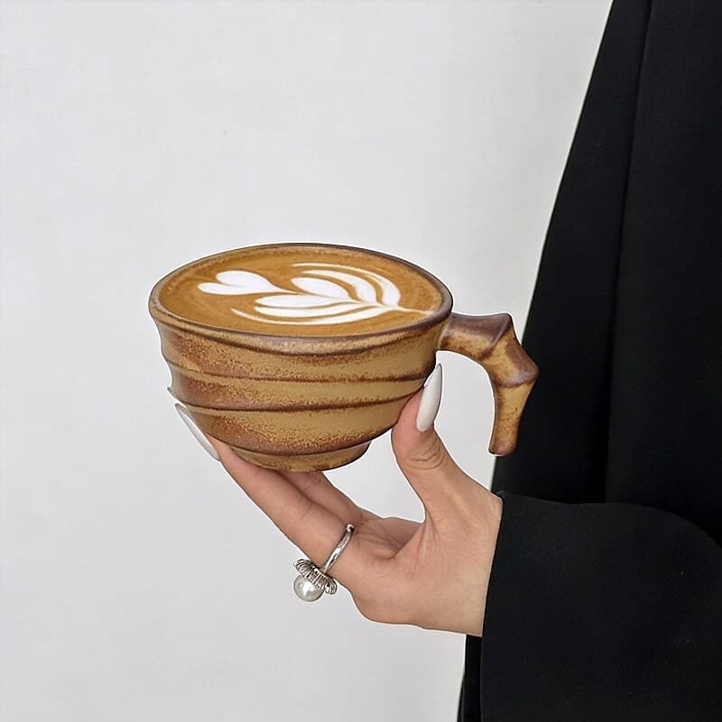 Retro grés forno-torrado bambu cerâmica caneca xícara de café latte copo nicho copo de água copo chinês