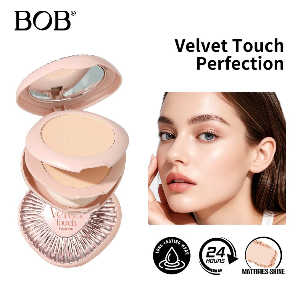 Bob Velvet Soft Focus Pressionado Pó Corretivo de Longa Duração Controle de Óleo Delicado Pó Antiaderente Dupla Camada D