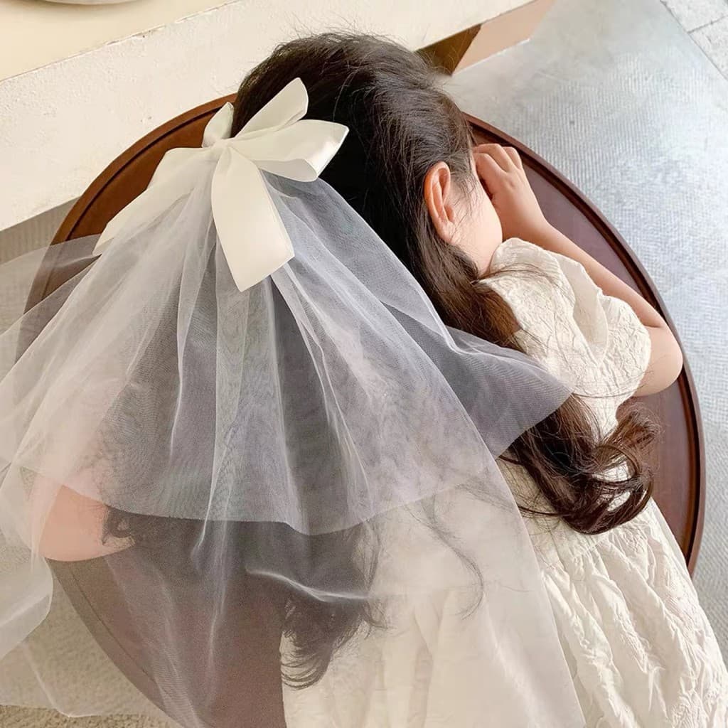 [Estoque pronto] Véu de gaze branca, prendedor de cabelo estilo Mori, acessórios para cabelo de noiva, colar fotográfico