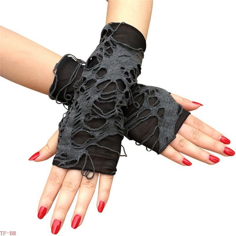 (TFMT) 1 Par de Luvas de Halloween Pretas Estilo Mendigo Punk Dark Hole para Cosplay