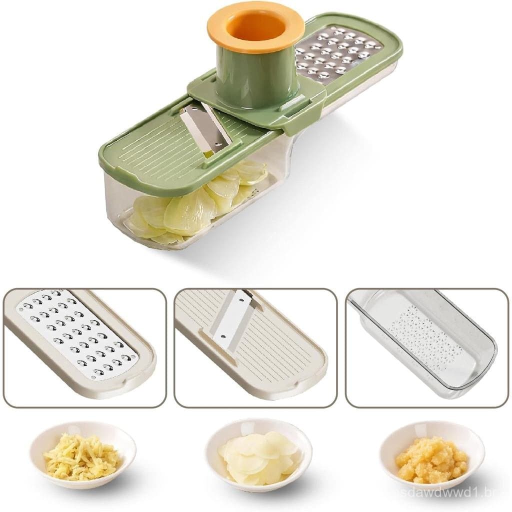 Mini Triturador de Gengibre e Alho 3 em 1 Super Fino, Mandoline Multifuncional com Ralador e Protetor de Mão, Ferramenta