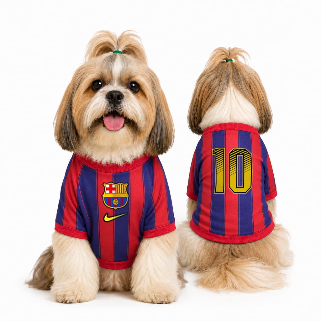 ROUPA PET CAMISETA  Barça para Cachorro e Gato Fantasia Vermelha e Azul Petwear