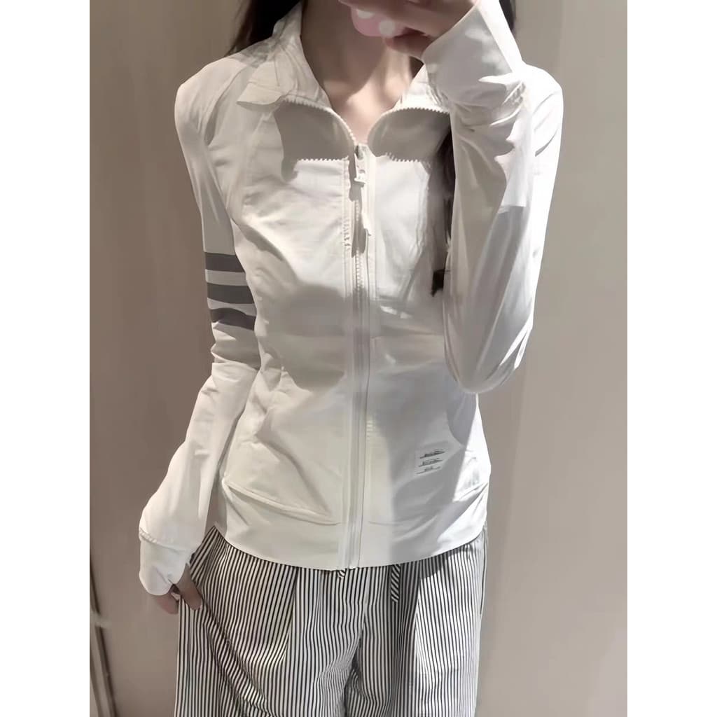 Gola alta protetor solar roupas femininas verão estilo coreano fino ajuste cintura estreita mais magro olhar luz respirá