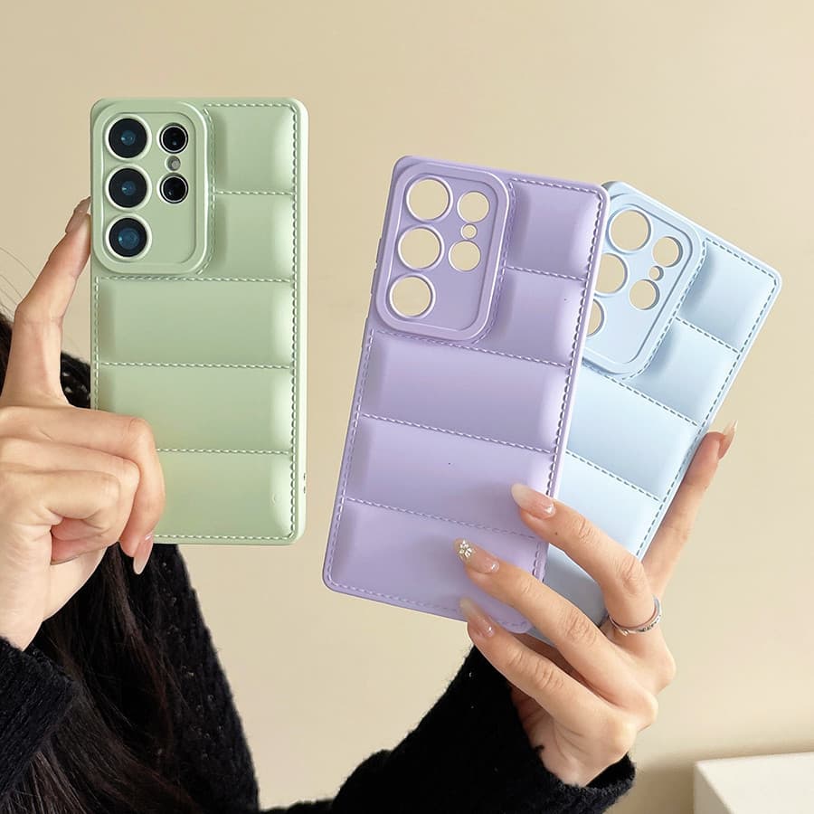 Simples Cor Sólida Para Baixo Jaqueta Caso De Telefone Samsung Galaxy S24 FE S23 S25 S26 Plus Ultra Capa Macia