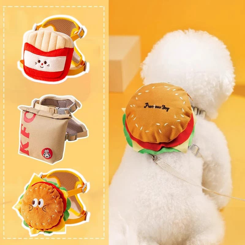 Saco De Hambúrguer Conjunto Arnês Para Cães Ao Ar Livre Decorar Pequeno Médio Filhote De Cachorro Gato Trela Durável Pol